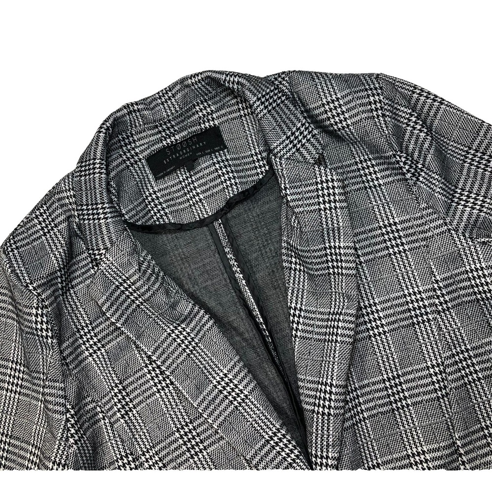 Stoosh Extraordinary‎ Blazer Women's Size Large Black White Plaid Pockets Cuffed